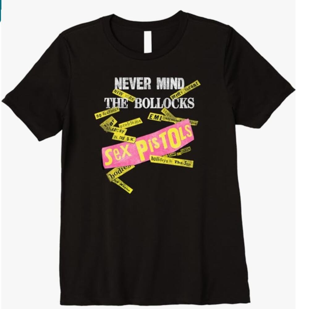 NEW Sex Pistols Official Never Mind The Bollocks Tabs Premium Womenβs T-β¦